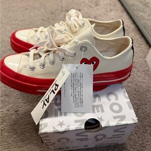 Comme des Garcons PLAY Red and Cream Sneakers